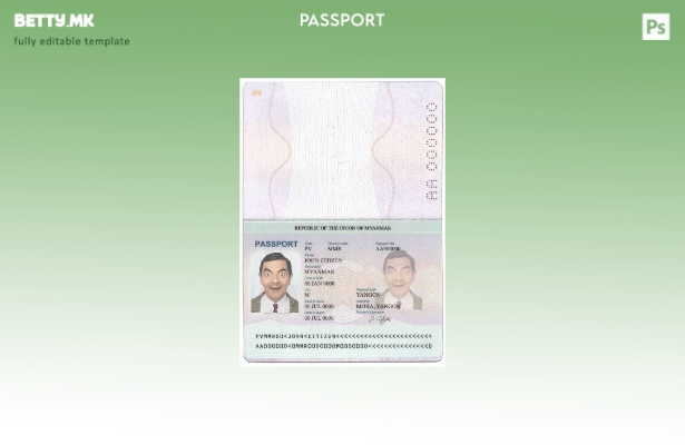 Шаблон за пасош на Мјанмар во модерен стил